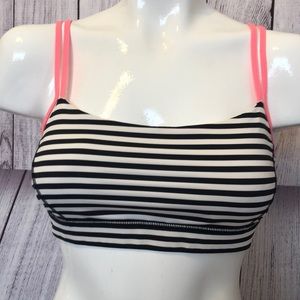 lululemon athletica Black & White Striped Sports Bra with Pink Trim